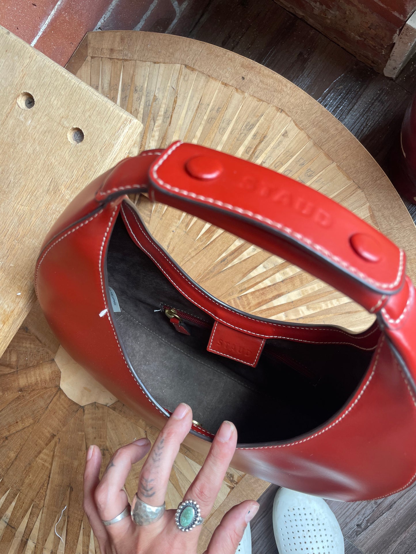 Staud Moon Bag in Red