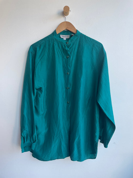Cyan Silk Botton-down Blouse