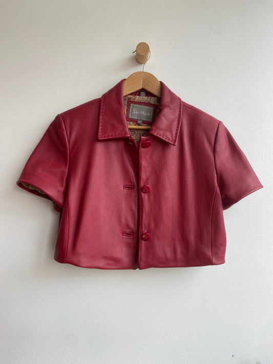 Cropped red leather short-sleeve jacket SS 1