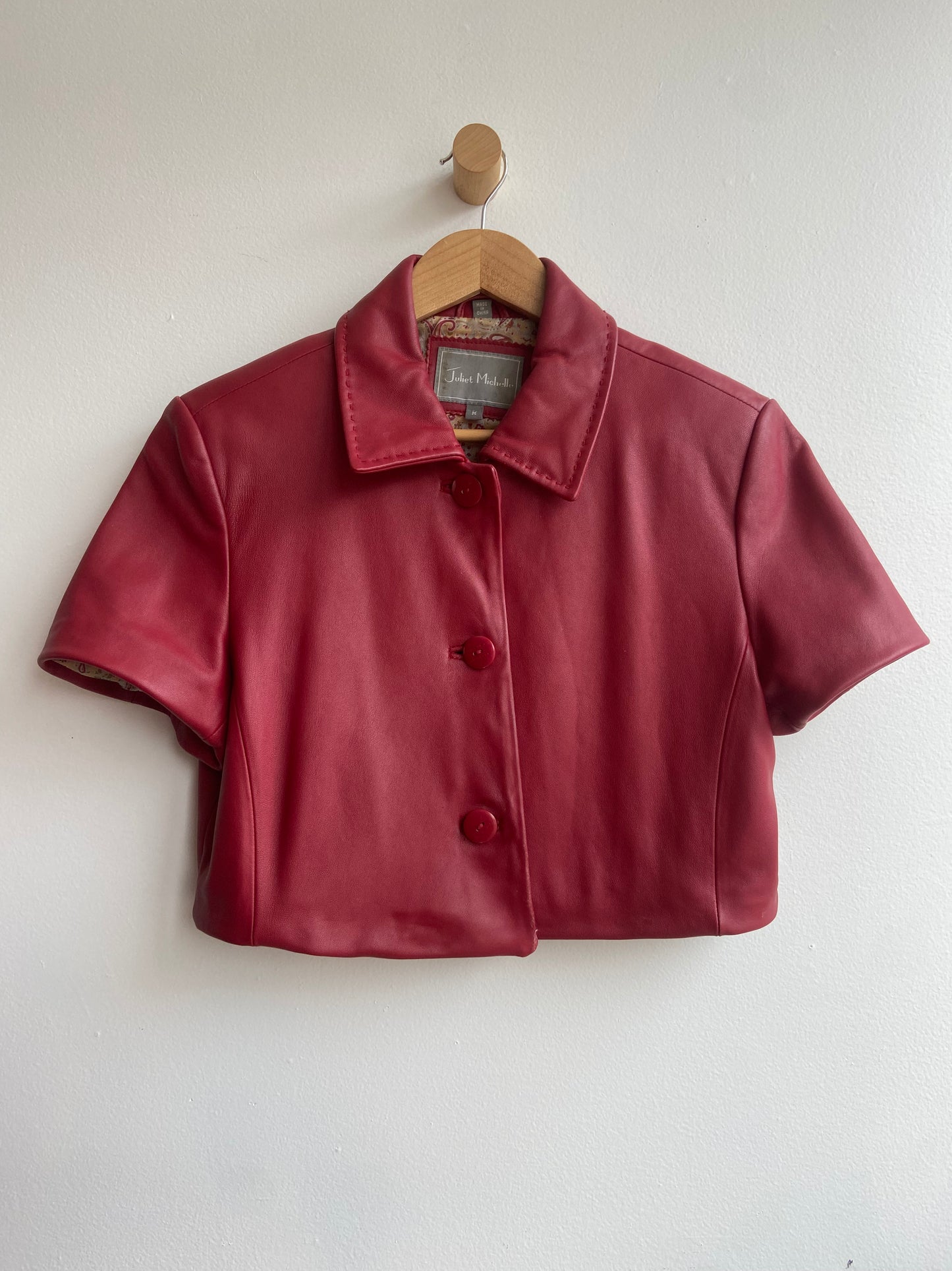 Cropped red leather short-sleeve jacket SS 1